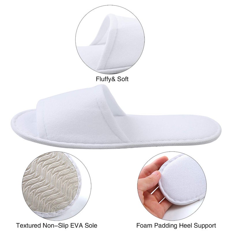 Elcoho 12 Pairs Open Toe Spa Slippers White Spa Hotel Guest Slippers for Spa, Party Guest, Hotel and Travel, Fits Most Men and Women - Image 2